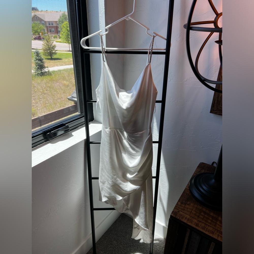 White satin dress, size~small, new with tags!